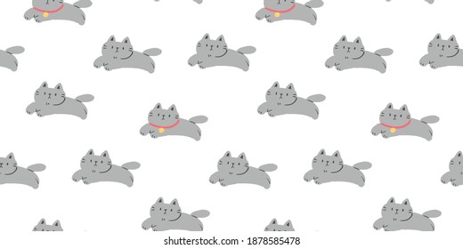 Nahtloses Muster mit Cartoon Cat Design auf weißem Hintergrund