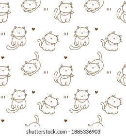 Seamless Pattern with Cartoon Cat Design on White Background