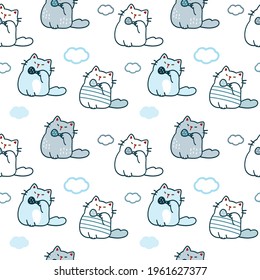 Seamless Pattern of Cartoon Cat Design on White Background