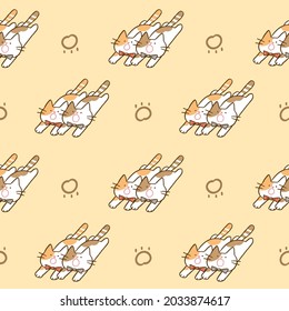 Seamless Pattern with Cartoon Cat Design on Yellow Background