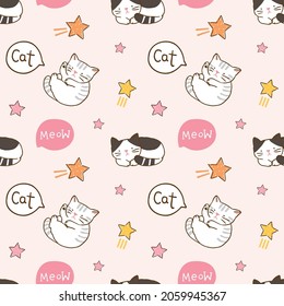 Seamless Pattern with Cartoon Cat  Design on Light Pink Background