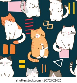 Diseño de gatos de dibujos animados en un fondo azul oscuro