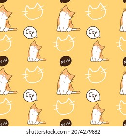 Patrón sin problemas con diseño de gato de dibujos animados en fondo amarillo