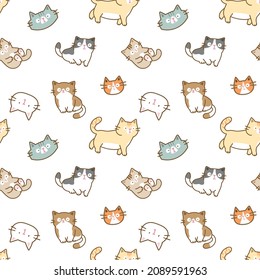 Seamless Pattern of Cartoon Cat Design on White Background