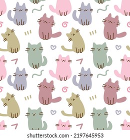 Seamless Pattern with Cartoon Cat Design on White Background