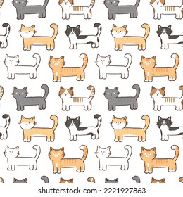 Patrón sin problemas con diseño de gato de dibujos animados en fondo blanco