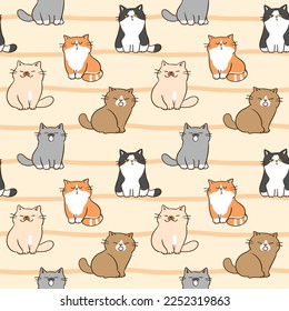 Diseño de gatos de dibujos animados en fondo amarillo con líneas onduladas