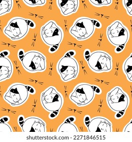 Seamless Pattern with Cartoon Cat Design on Orange Color Background