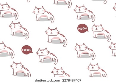 Seamless Pattern with Cartoon Cat Design on White Background