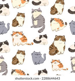 Seamless Pattern of Cartoon Cat Design on White Background