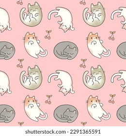 Seamless Pattern with Cartoon Cat Design on Pink Background