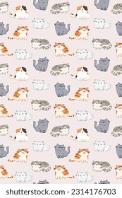 Seamless Pattern of Cartoon Cat Design on Light Pink Background