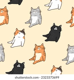 Seamless Pattern with Cartoon Cat Design on Light Yellow Background