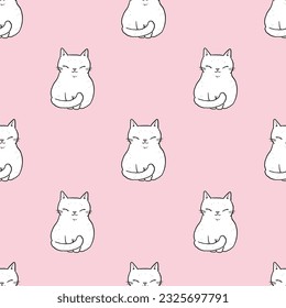 Seamless Pattern with Cartoon Cat Design on Pink Background