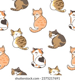 Seamless Pattern with Cartoon Cat  Design on White Background