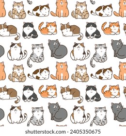 Seamless Pattern of Cartoon Cat Design on White Background