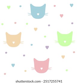 Seamless Pattern of Cartoon Cat Design,  Hand Drawn Cartoon Cat Characters.Good for fabric, textile