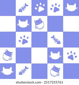 Patrón inconsútil del diseño del gato de la historieta, personajes dibujados a mano del gato de la historieta. Bueno para la tela, materia textil