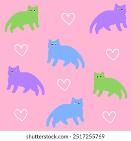 Padrão sem emenda do desenho do gato do desenho animado, desenhado à mão personagens do gato do desenho animado.Good para o tecido, têxtil