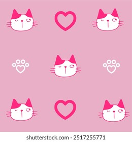 Seamless Pattern of Cartoon Cat Design,  Hand Drawn Cartoon Cat Characters.Good for fabric, textile