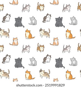 Patrón sin fisuras con diseño de gato de dibujos animados sobre fondo blanco