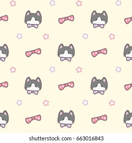 Seamless Pattern of Cartoon Cat Design on Yellow Background