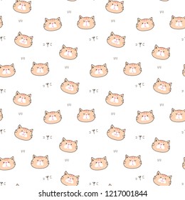 Seamless Pattern with Cartoon Cat Face Design on White Background
