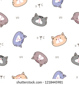 Seamless Pattern of Cartoon Cat Face Design on White Background