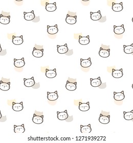 Seamless Pattern of Cartoon Cat Face Design on White Background