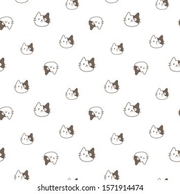 Seamless Pattern with Cartoon Cat Face Design on White Background