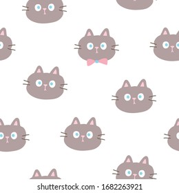 Seamless Pattern of Cartoon Cat Face Design on White Background