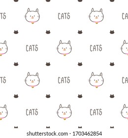 Seamless Pattern of Cartoon Cat Face Design on White Background