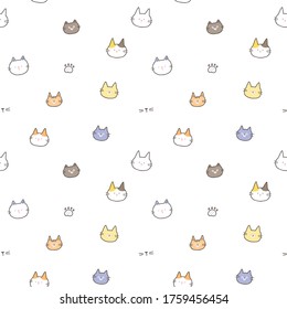 Seamless Pattern of Cartoon Cat Face Design on White Background