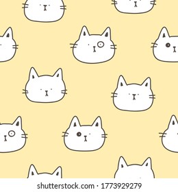 Diseño de cara de gato de caricatura sin problemas en fondo amarillo