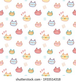 Nahtloses Muster mit Cartoon Cat Face Design auf weißem Hintergrund