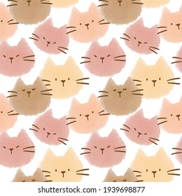 Seamless Pattern of Cartoon Cat Face Design on White Background