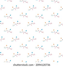 Seamless Pattern with Cartoon Cat Face Design on White Background