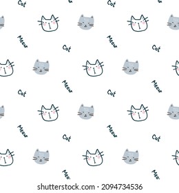 Patrón sin inconvenientes con diseño de cara de gato con dibujos animados en fondo blanco