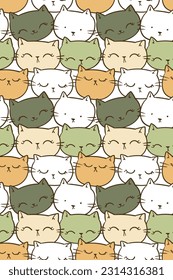 Seamless Pattern of Cartoon Cat Face Design on White Background