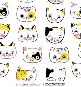 Padrão contínuo com desenho animado gato rosto