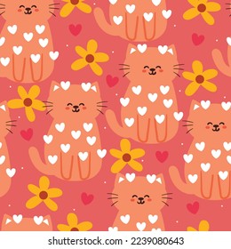 seamless pattern cartoon cat and flower. cute animal wallpaper for textile, gift wrap paper