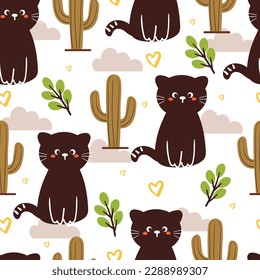 seamless pattern cartoon cat and flower. cute animal wallpaper for textile, gift wrap paper