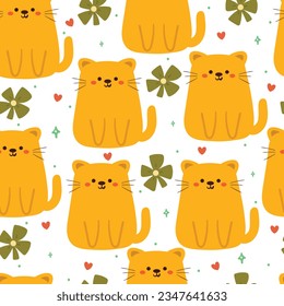 seamless pattern cartoon cat and flower. cute animal wallpaper for textile, gift wrap paper
