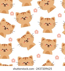 patrón sin fisuras de dibujos animados de gato y flor. lindo papel pintado animal para textil, papel de regalo