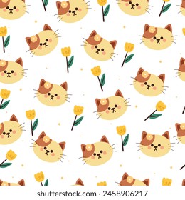 seamless pattern cartoon cat and flower. cute animal wallpaper for textile, gift wrap paper