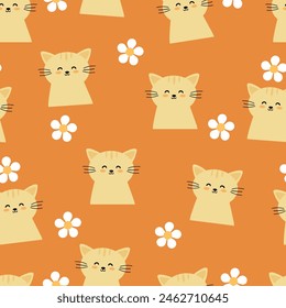 seamless pattern cartoon cat and flower. cute animal wallpaper for textile, gift wrap paper