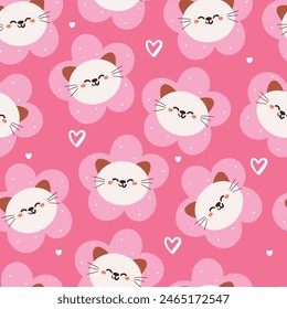 seamless pattern cartoon cat and flower. cute animal wallpaper for textile, gift wrap paper
