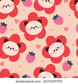 seamless pattern cartoon cat and flower. cute animal wallpaper for textile, gift wrap paper
