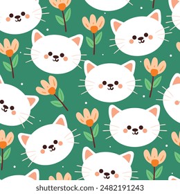 seamless pattern cartoon cat and flower. cute animal wallpaper for textile, gift wrap paper