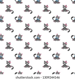 Seamless pattern with cartoon cat girl 